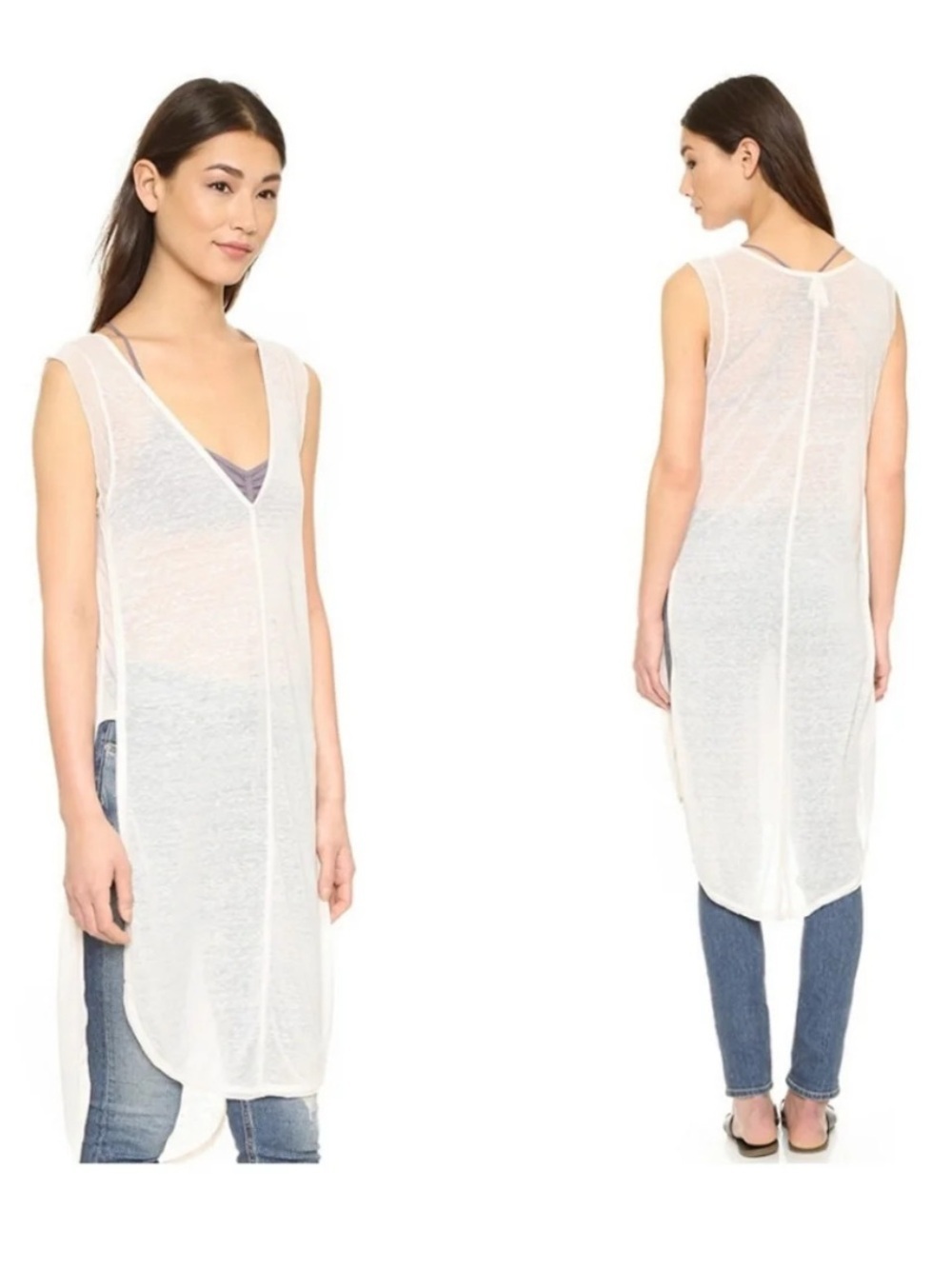 Free People We the Free Daydreamer Side Slit Tunic Nude Size Large NWT New